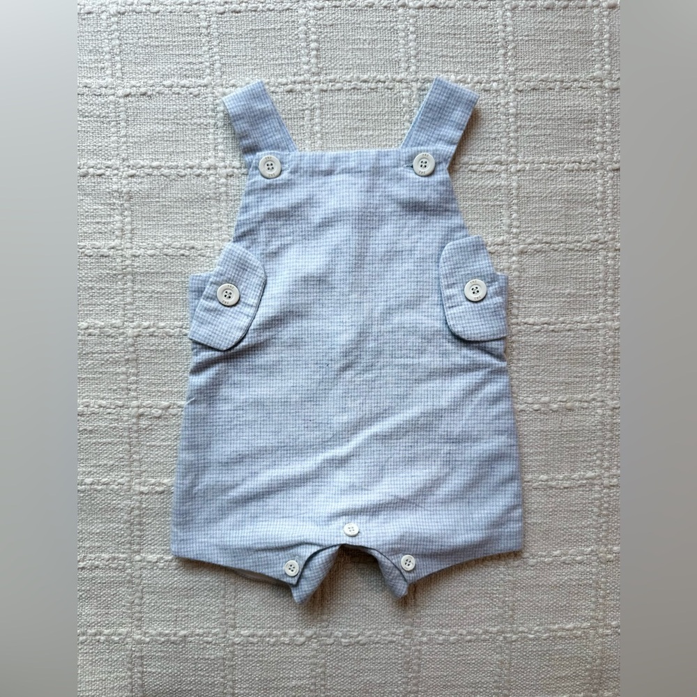 Paz Rodríguez Blue Gingham baby short overalls